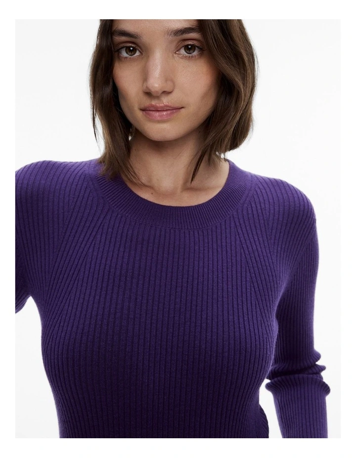 Wool Blend Crew Rib Knit in Royal Purple image 3