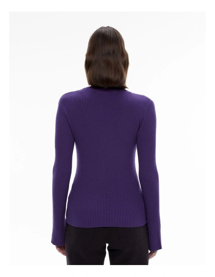 Wool Blend Crew Rib Knit in Royal Purple image 4