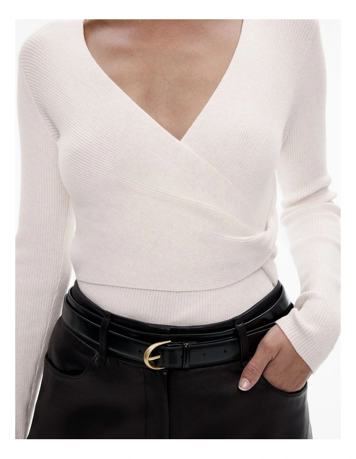 Twist Front Wrap Knit Top in Milk White image 3