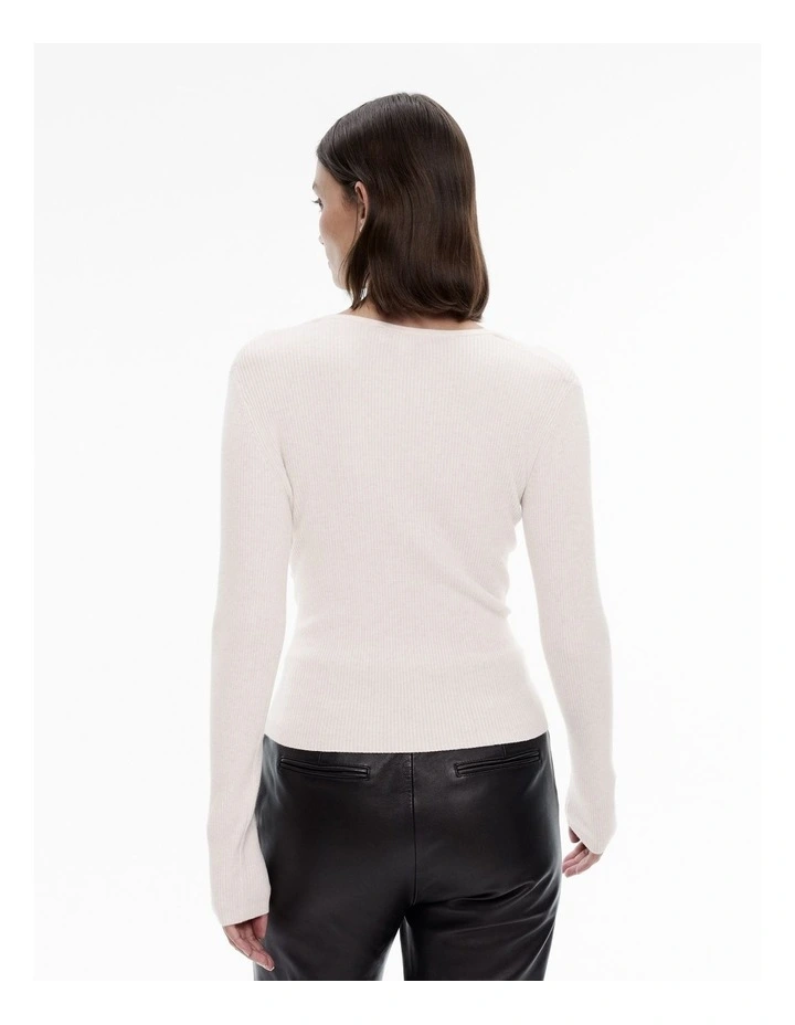 Twist Front Wrap Knit Top in Milk White image 4