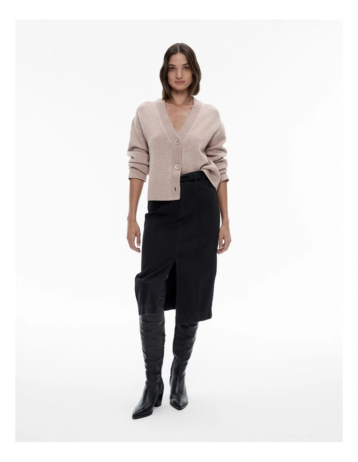 Wool Blend Button Knit Cardigan in Taupe Marle image 2