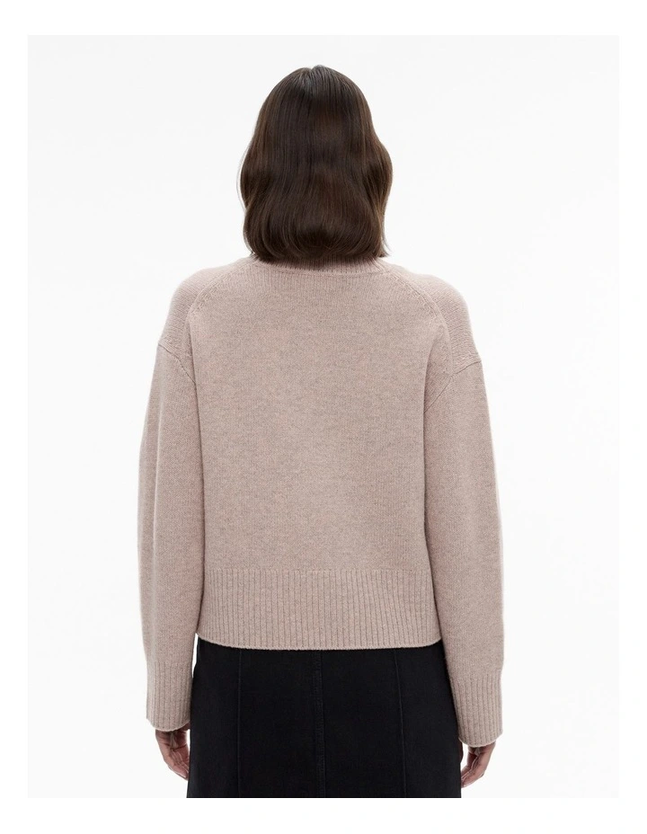 Wool Blend Button Knit Cardigan in Taupe Marle image 4