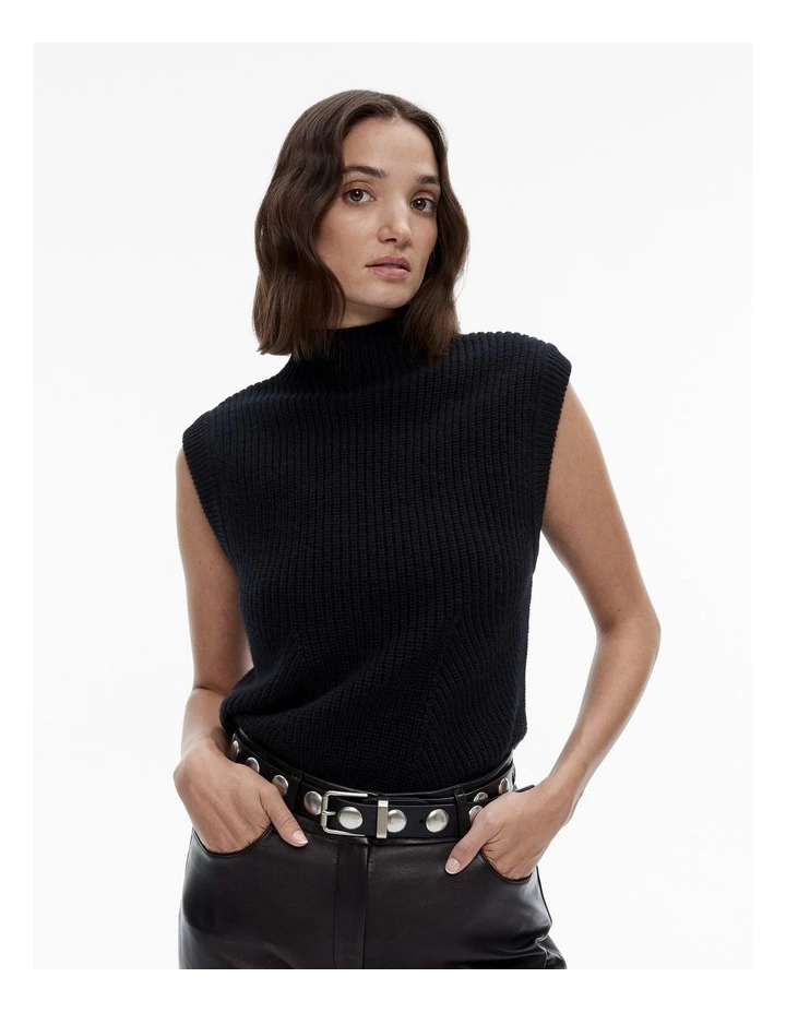 Wool Knit Vest in Black image 1