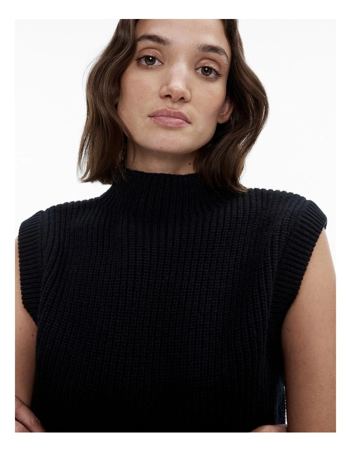 Wool Knit Vest in Black image 3