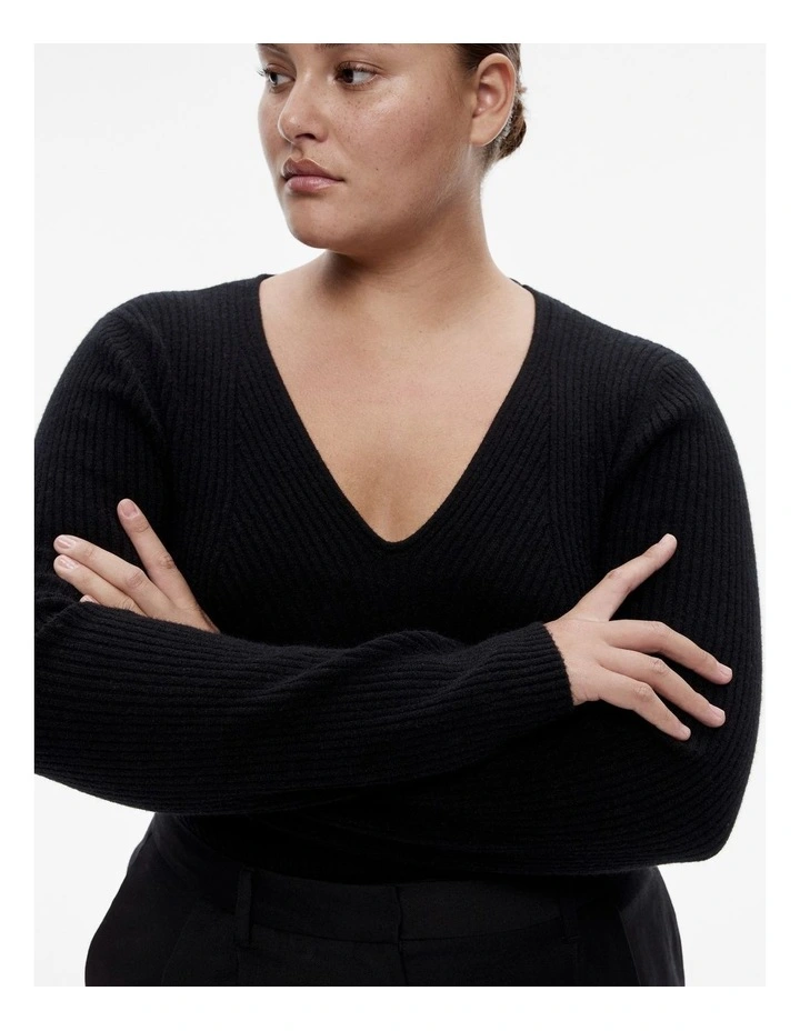 Alpaca Blend Rib Long Sleeve Knit Top in Black image 7