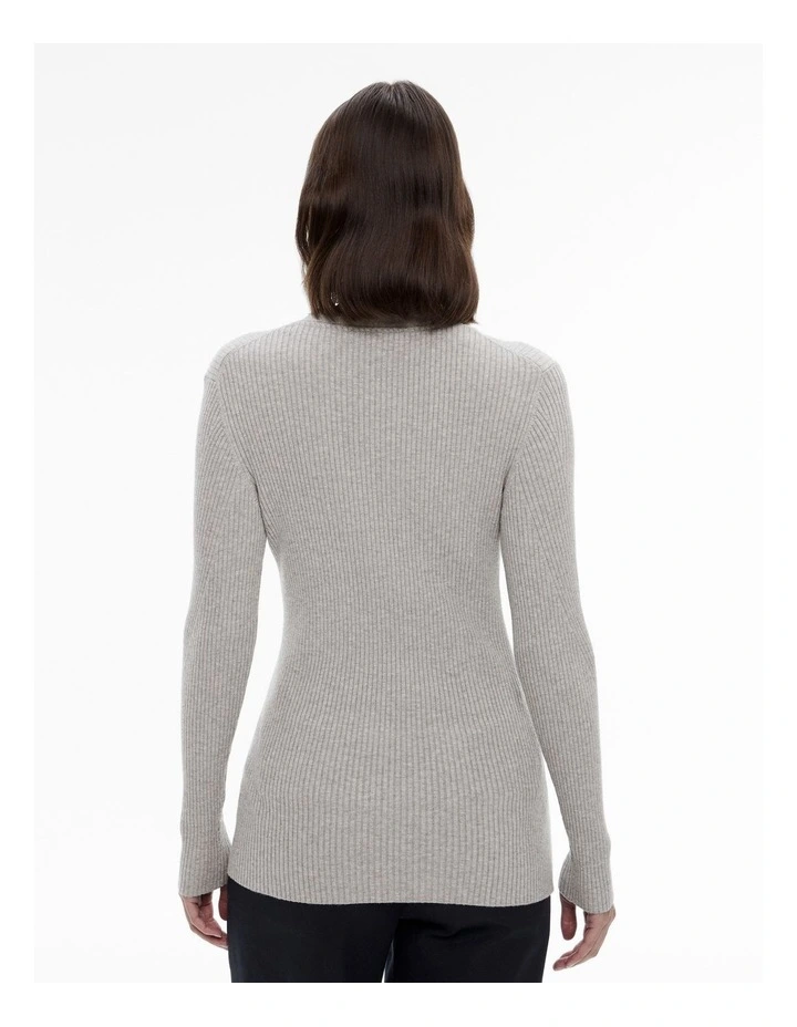 Wool Blend Knit Cardigan in Mid Grey Marle image 4