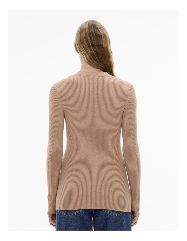 Wool Blend Knit Cardigan in Natural Marle image 4