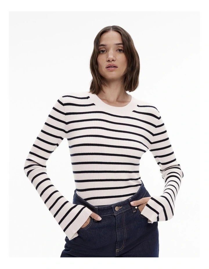 Stripe Wool Blend Crew Knit Top in Blue Night image 1