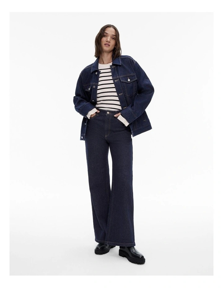 Stripe Wool Blend Crew Knit Top in Blue Night image 2