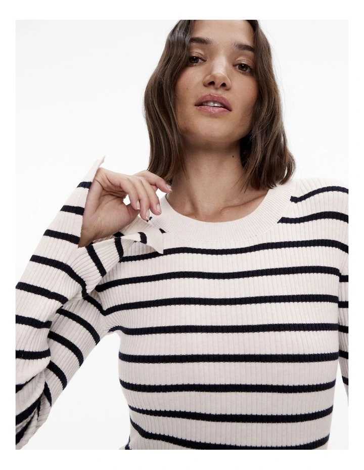 Stripe Wool Blend Crew Knit Top in Blue Night image 3