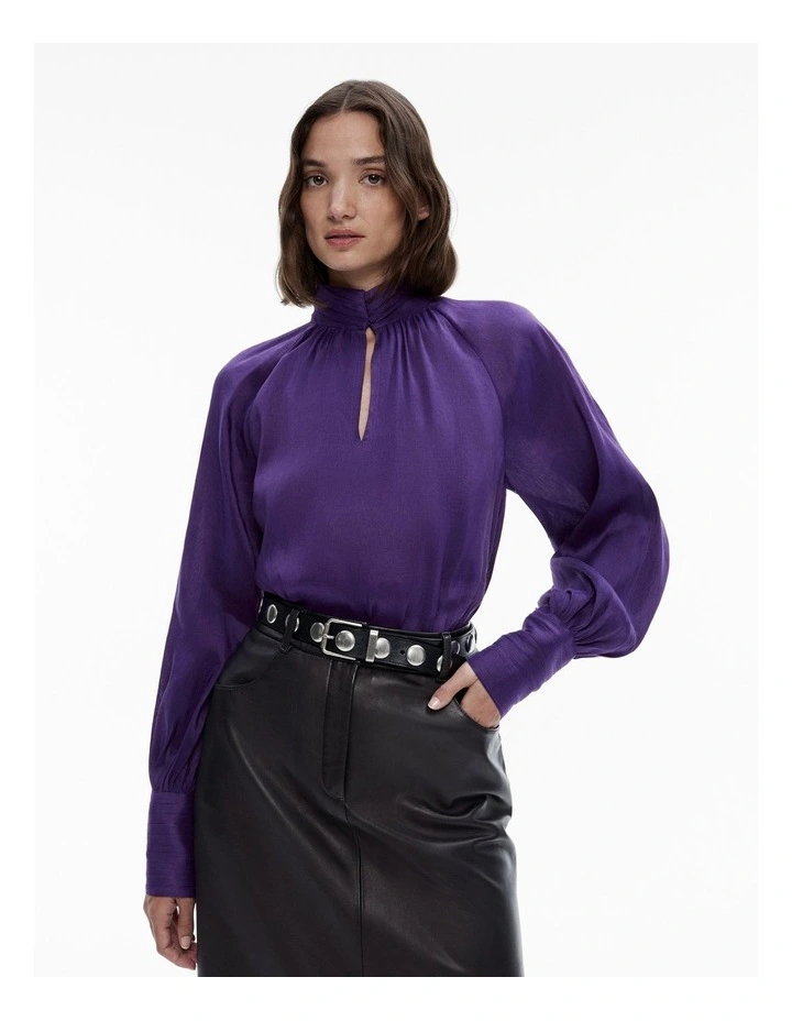 High-neck Raglan Blouse in Royal Purple image 1