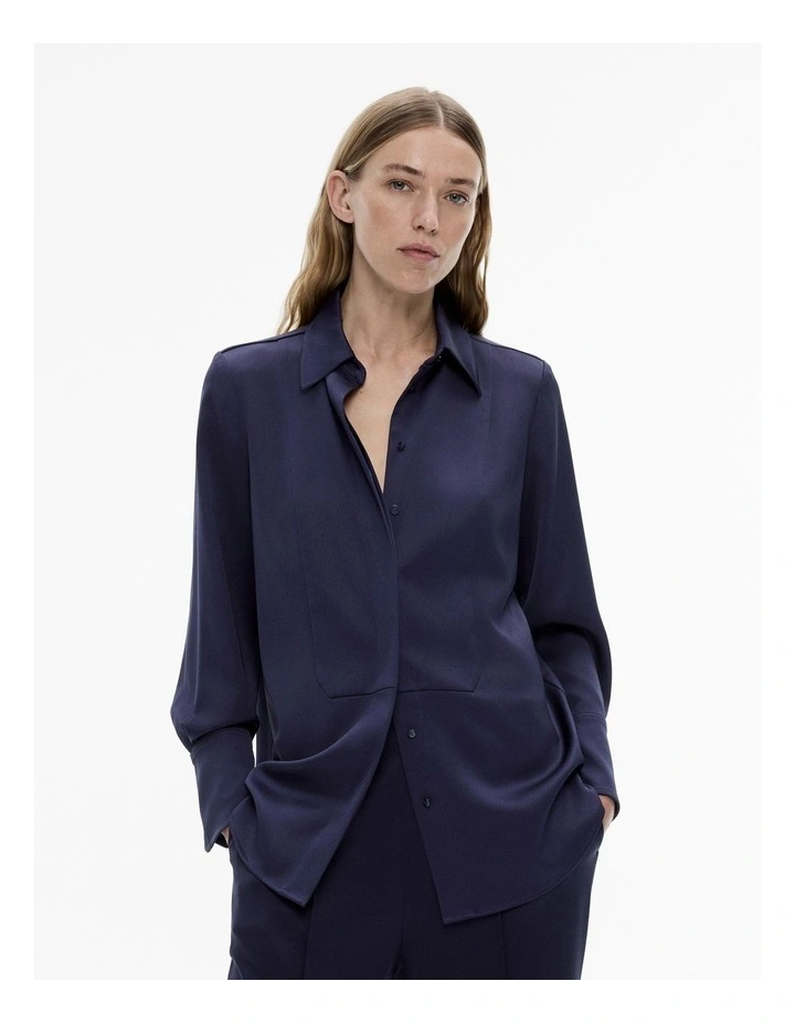 Acetate Satin Frame Shirt in Midnight image 1