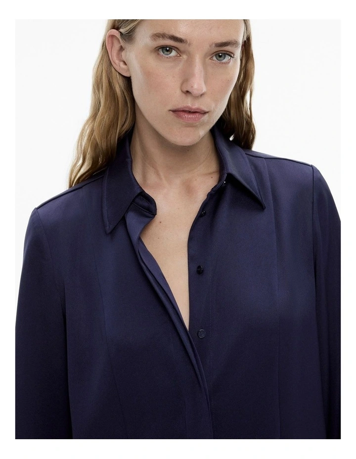 Acetate Satin Frame Shirt in Midnight image 3