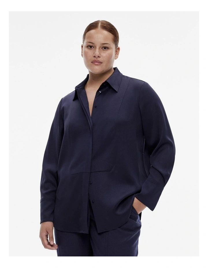 Acetate Satin Frame Shirt in Midnight image 5