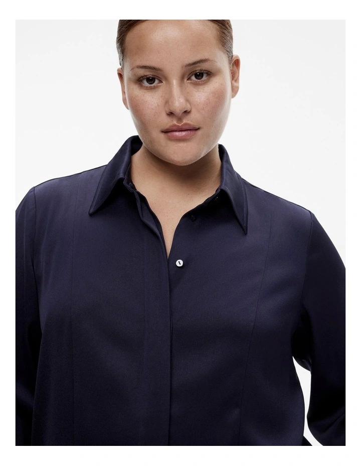 Acetate Satin Frame Shirt in Midnight image 6
