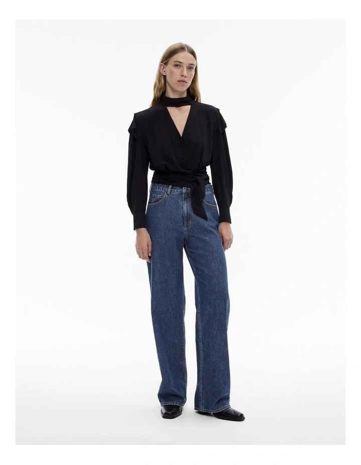Tie V-neck Blouse in Black image 2