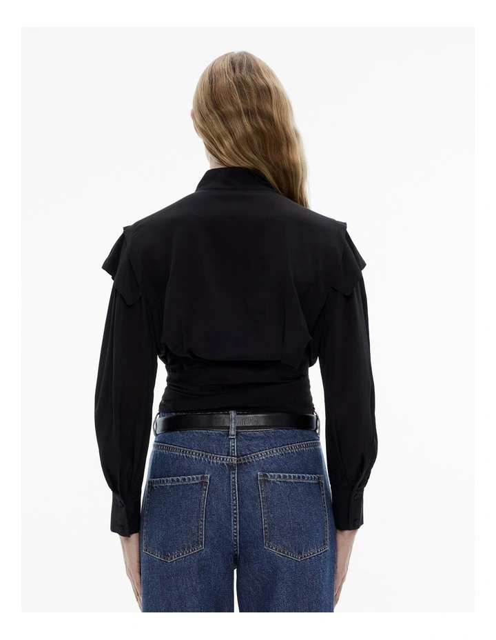 Tie V-neck Blouse in Black image 4
