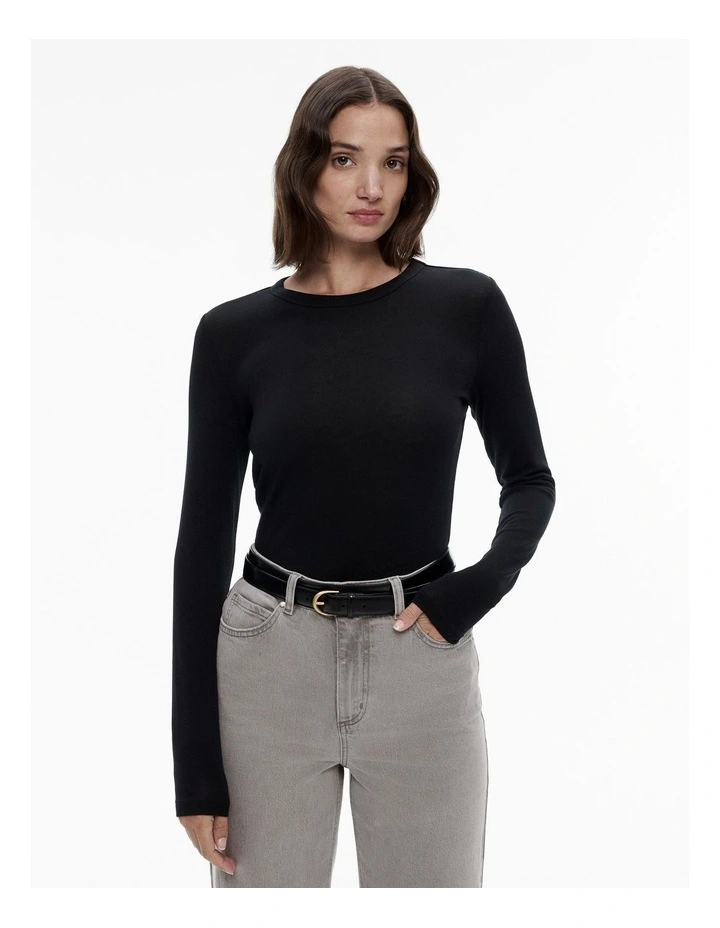 Wool Blend Crew Neck Top in Black image 1