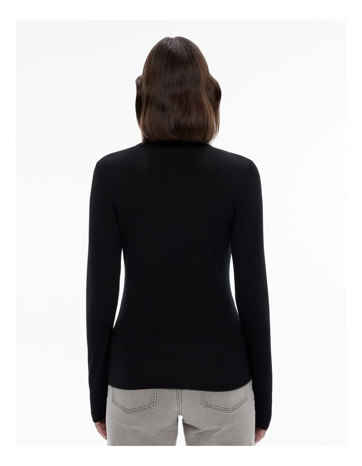 Wool Blend Crew Neck Top in Black image 4