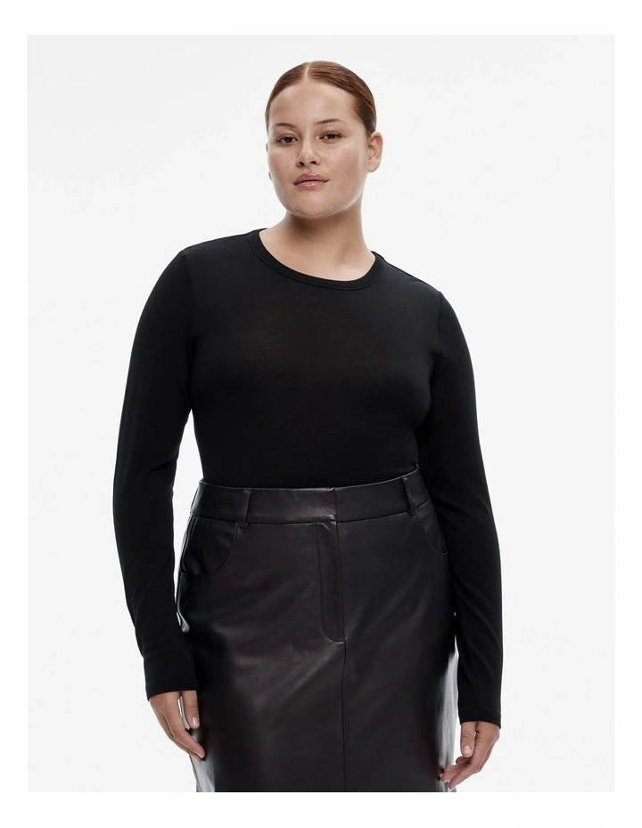 Wool Blend Crew Neck Top in Black image 5