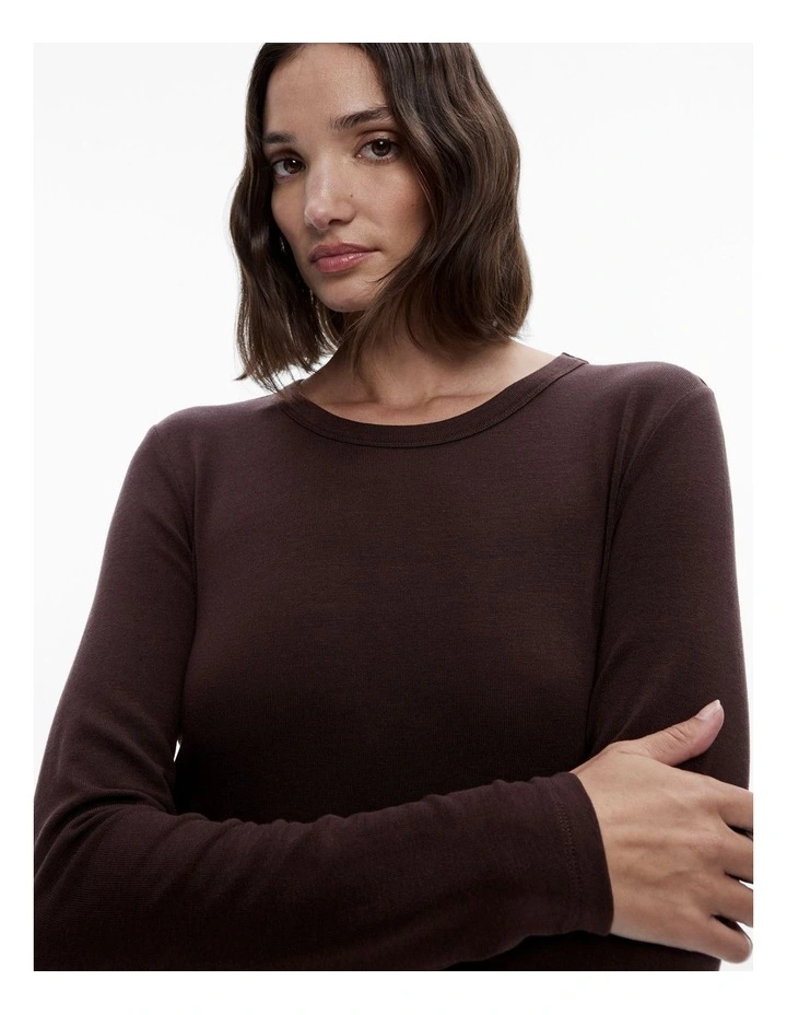 Wool Blend Crew Neck Top in Black Currant image 3