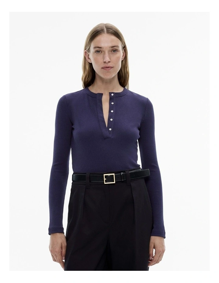 Cotton Blend Henley Top in Midnight image 1