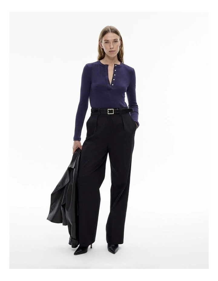 Cotton Blend Henley Top in Midnight image 2