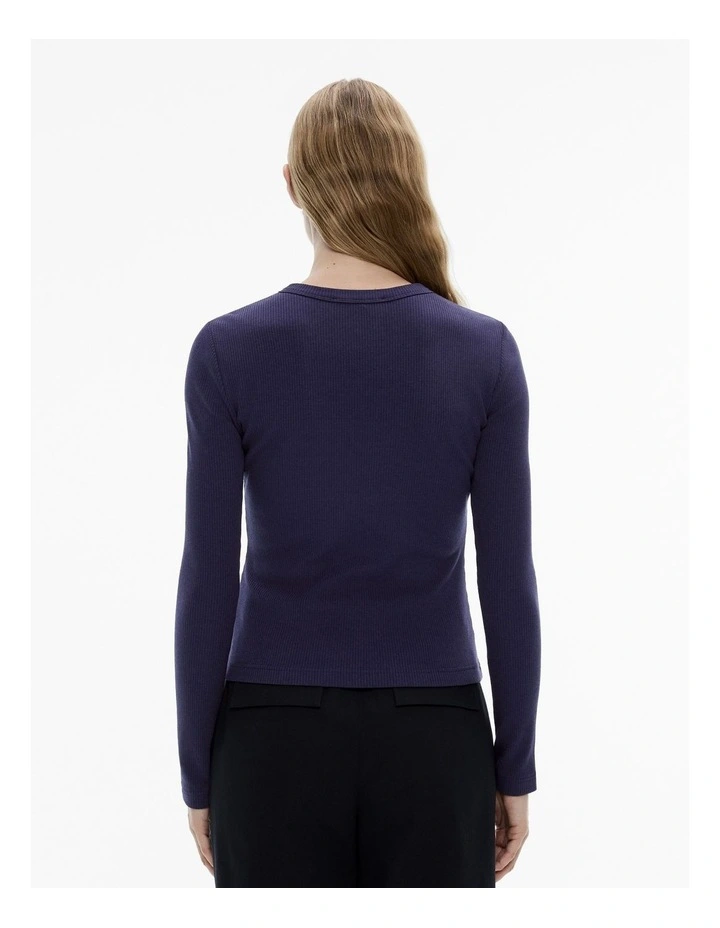 Cotton Blend Henley Top in Midnight image 4