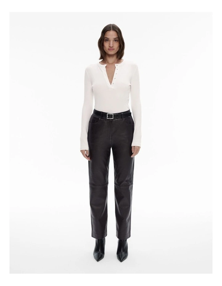 Cotton Blend Henley Top in Pure White image 2