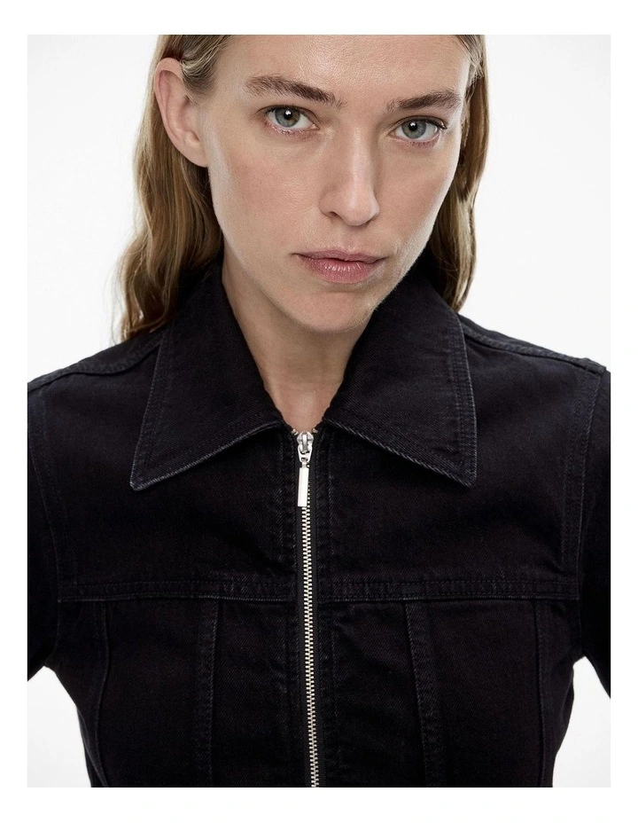 Denim Utility Dress in Washed Black image 3