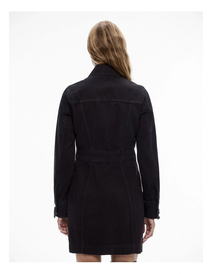 Denim Utility Dress in Washed Black image 4