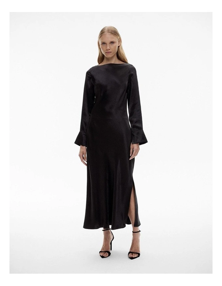 Acetate Long Sleeve Midi Dress in Black image 1