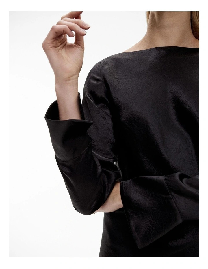 Acetate Long Sleeve Midi Dress in Black image 3