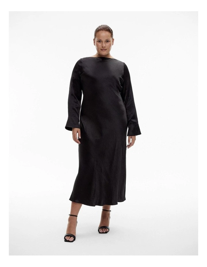Acetate Long Sleeve Midi Dress in Black image 6
