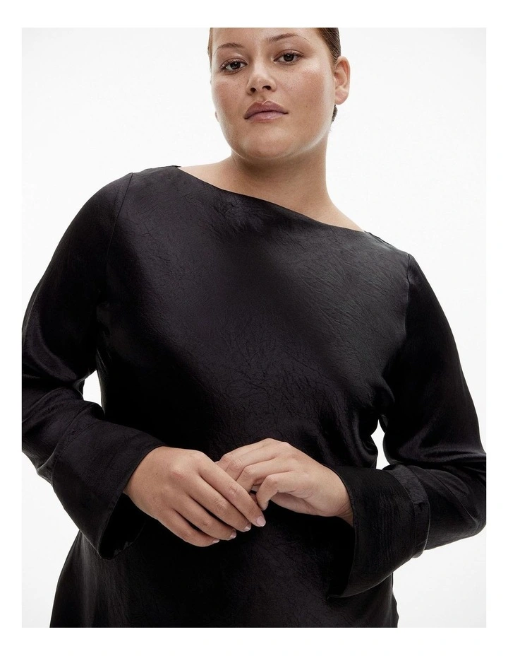 Acetate Long Sleeve Midi Dress in Black image 7