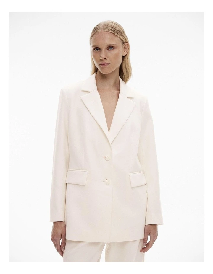 Wool Blend Single-breasted Boxy Blazer in Cream image 1