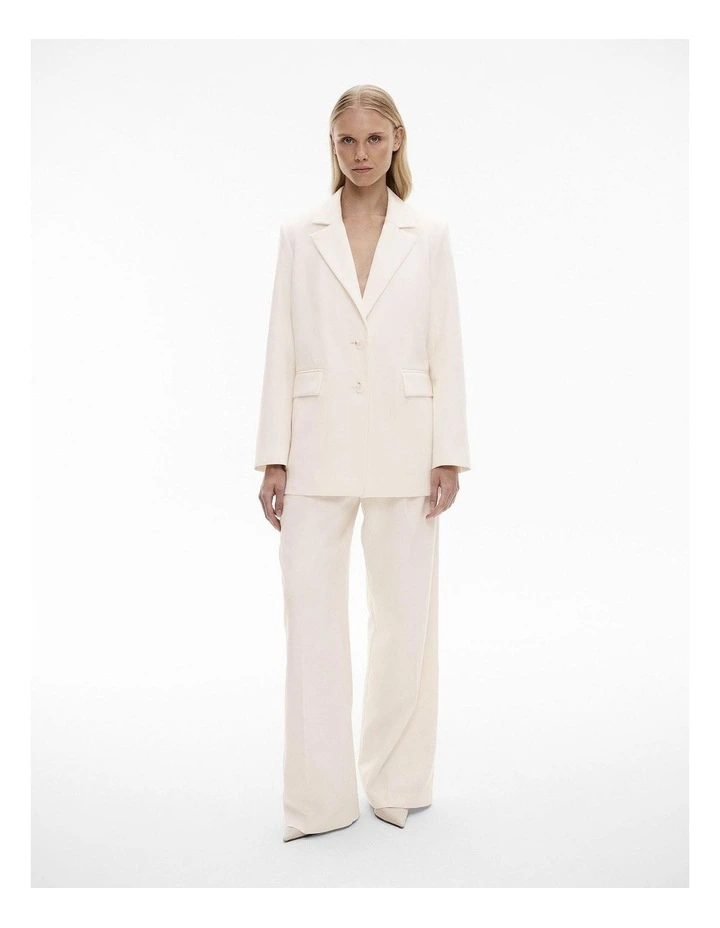 Wool Blend Single-breasted Boxy Blazer in Cream image 2