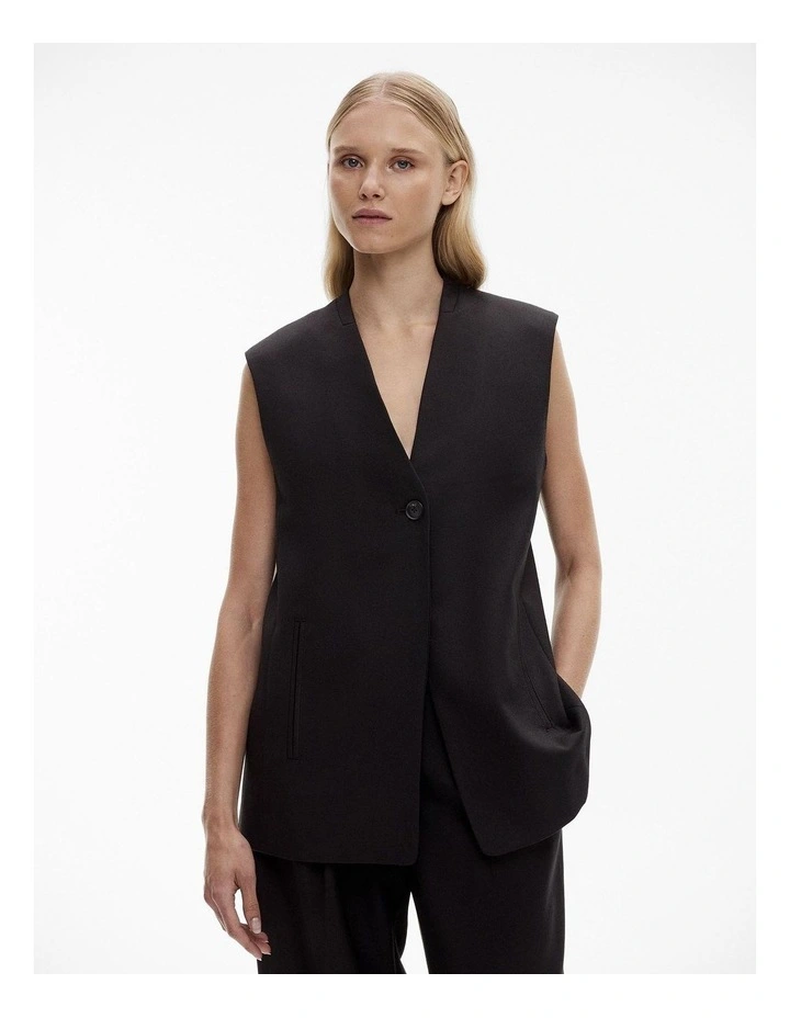 Wool Blend Single-breasted Vest in Black image 1