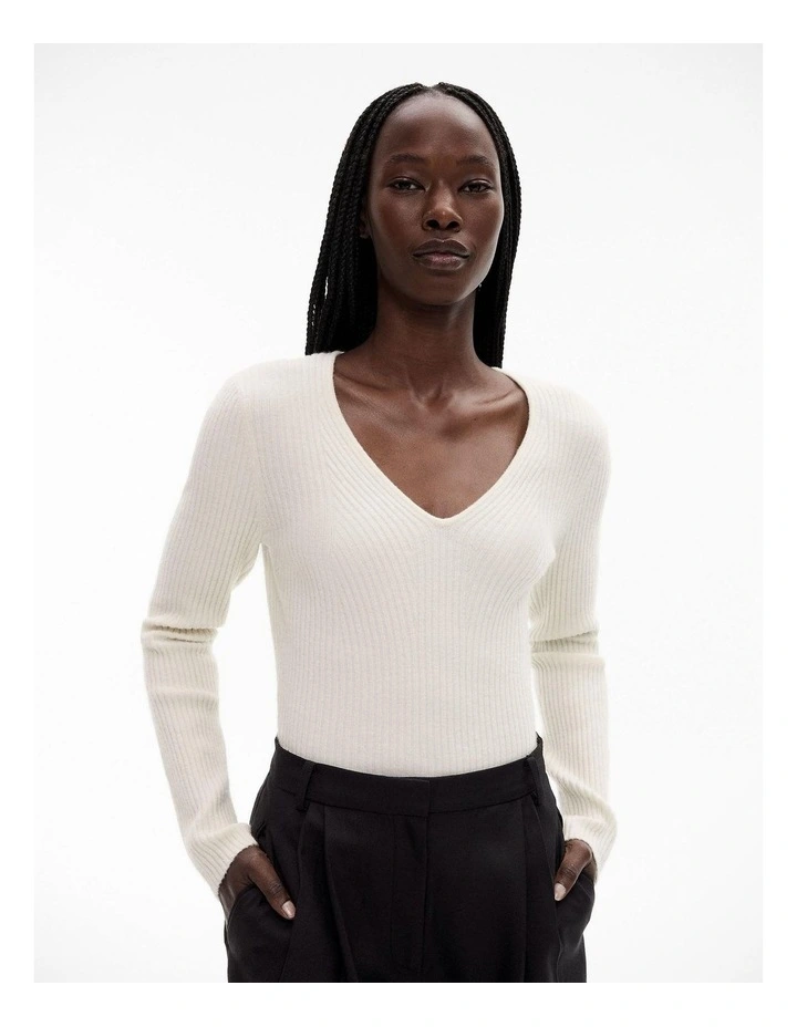 Alpaca Blend Rib Long Sleeve Knit in Cream image 1