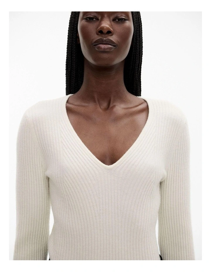 Alpaca Blend Rib Long Sleeve Knit in Cream image 3