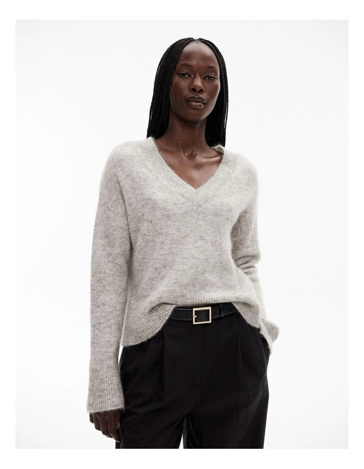 Tactile V Neck Knit in Light Grey Marle image 1