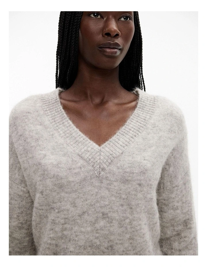 Tactile V Neck Knit in Light Grey Marle image 3