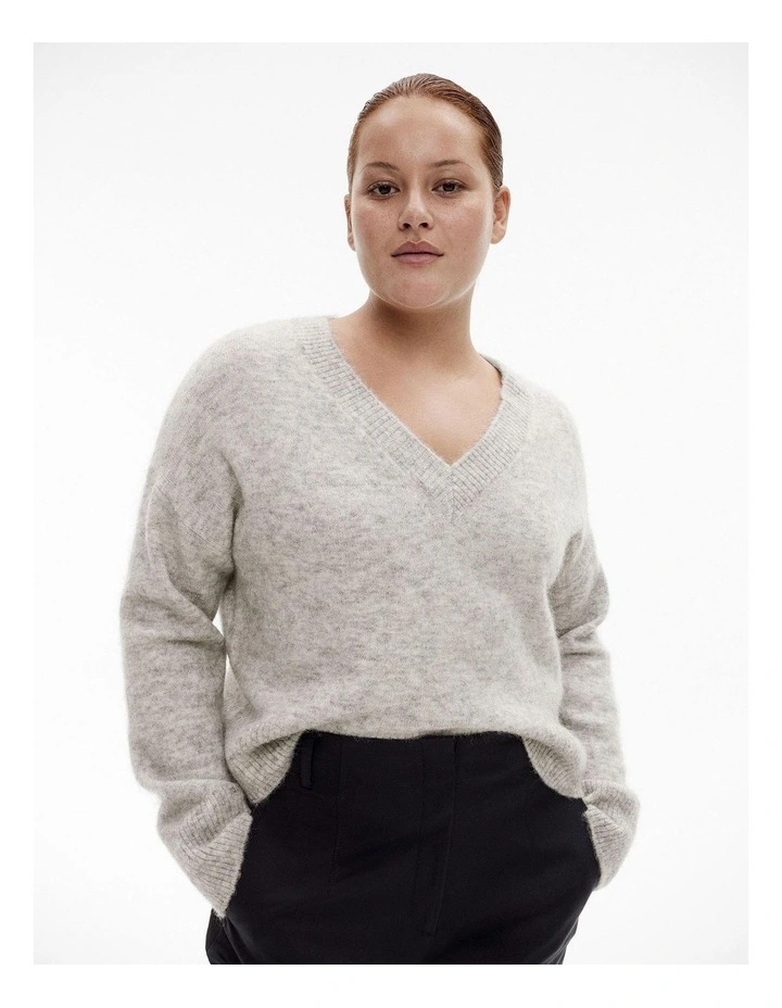 Tactile V Neck Knit in Light Grey Marle image 5