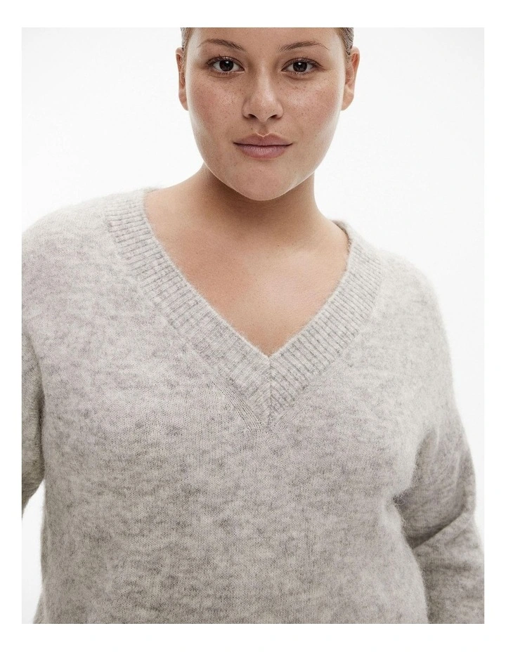 Tactile V Neck Knit in Light Grey Marle image 7