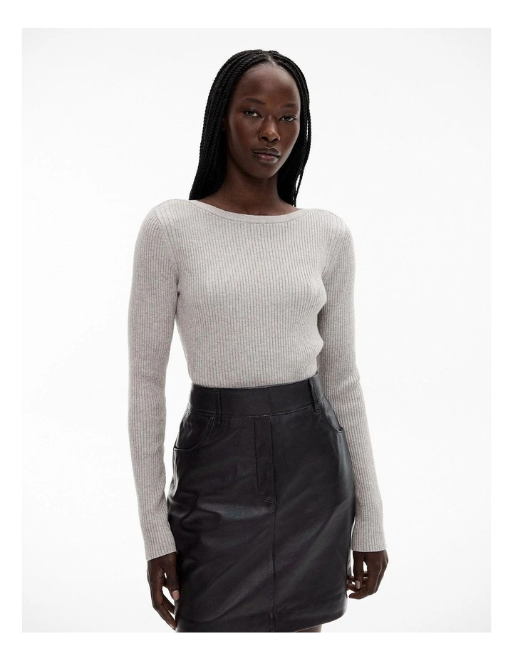 Wool Blend Boat Neck Knit Jumper in Mid Grey Marle image 1