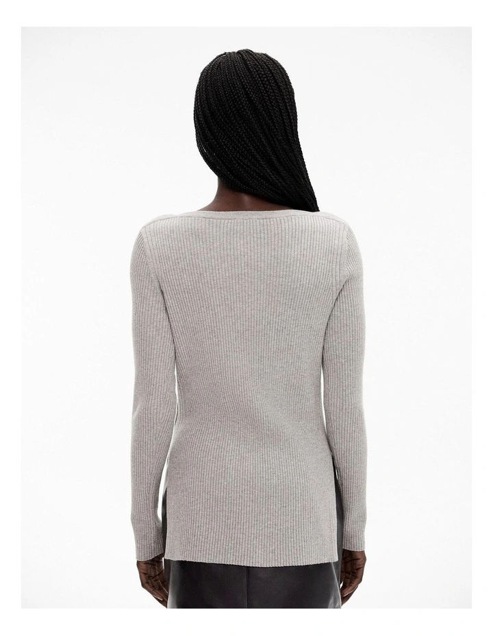 Wool Blend Boat Neck Knit Jumper in Mid Grey Marle image 2