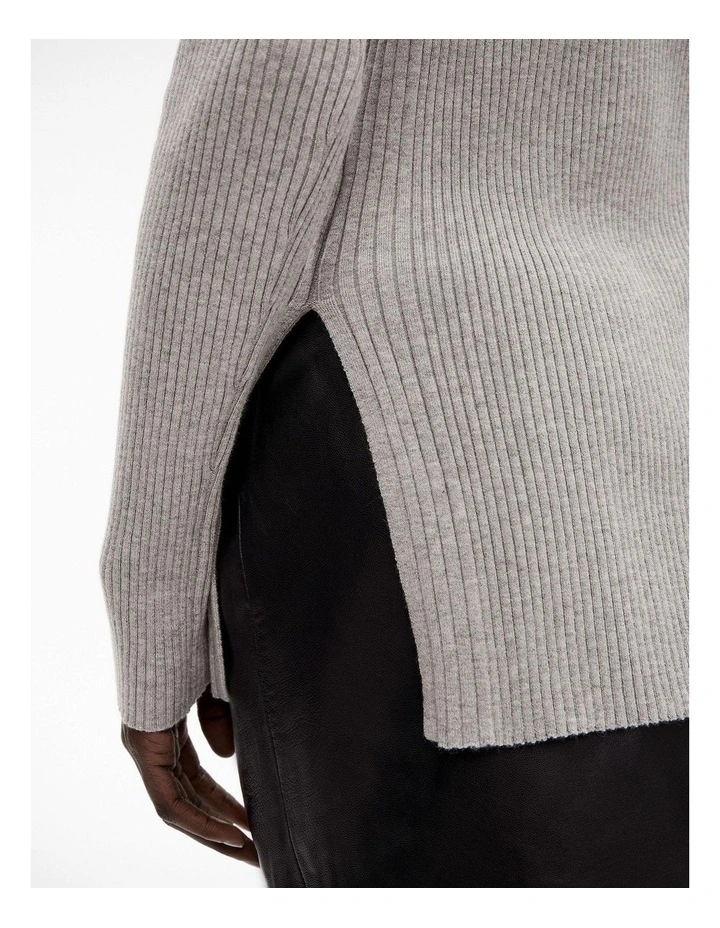 Wool Blend Boat Neck Knit Jumper in Mid Grey Marle image 3