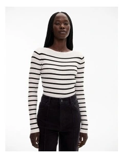 Stripe Boat Neck Knit in Black