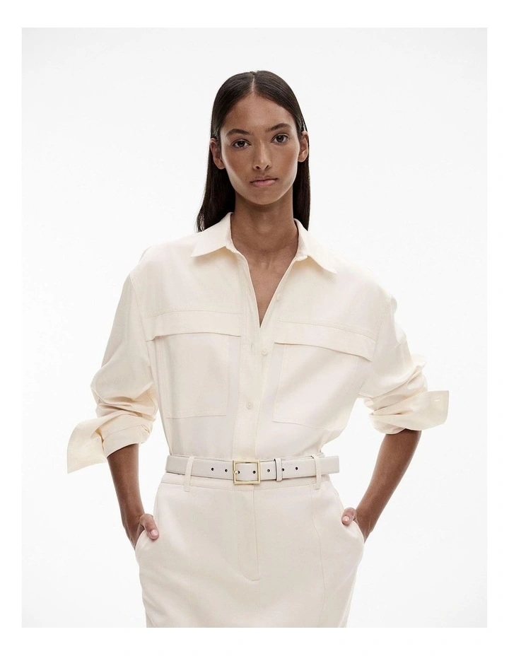 Cotton Pocket Detail Shirt in Cream image 1