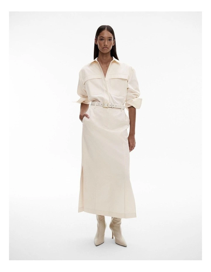 Cotton Pocket Detail Shirt in Cream image 2